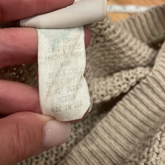 Vintage Huntington Ridge Cardigan Sweater Medium tan Crop Chunky Hand Knit - Picture 6 of 6